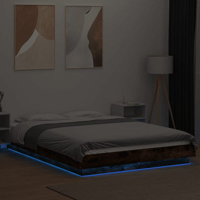 Sängynrunko LED-valoilla savutammi 120x190 cm tekninen puu