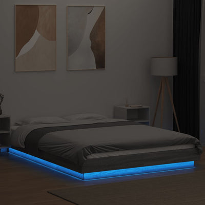 Sängynrunko LED-valoilla harmaa Sonoma 120x190 cm tekninen puu