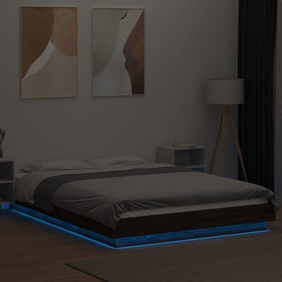 Sängynrunko LED-valoilla ruskea tammi 120x190 cm tekninen puu
