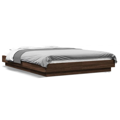 Sängynrunko LED-valoilla ruskea tammi 120x190 cm tekninen puu