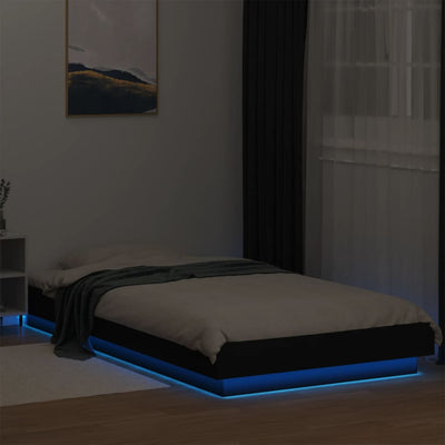 Sängynrunko LED-valoilla musta 90x190 cm tekninen puu