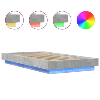 Sängynrunko LED-valoilla betoninharmaa 90x190 cm tekninen puu