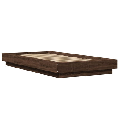 Sängynrunko LED-valoilla ruskea tammi 90x190 cm tekninen puu