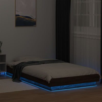 Sängynrunko LED-valoilla ruskea tammi 90x190 cm tekninen puu