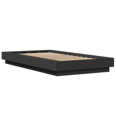 Sängynrunko LED-valoilla musta 75x190 cm tekninen puu