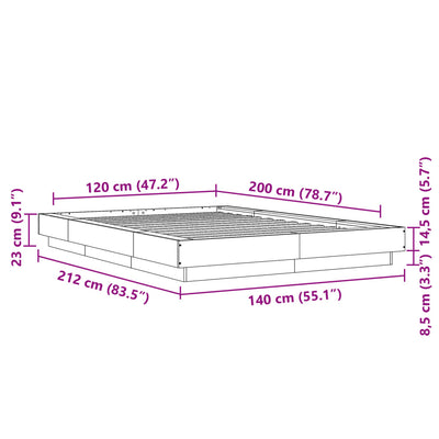 Sängynrunko betoninharmaa 120x200 cm tekninen puu
