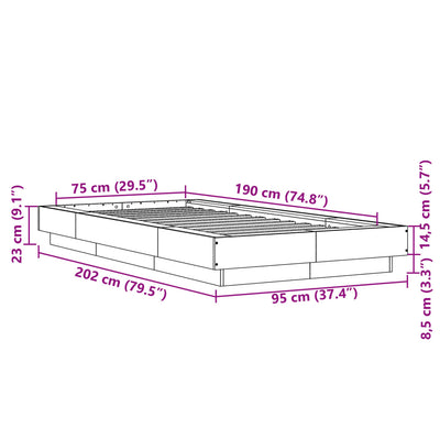 Sängynrunko musta 75x190 cm tekninen puu