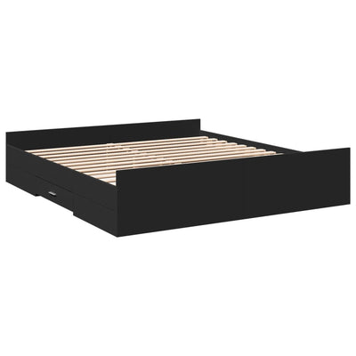 Sängynrunko laatikoilla musta 200x200 cm tekninen puu