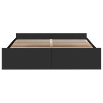 Sängynrunko laatikoilla musta 200x200 cm tekninen puu