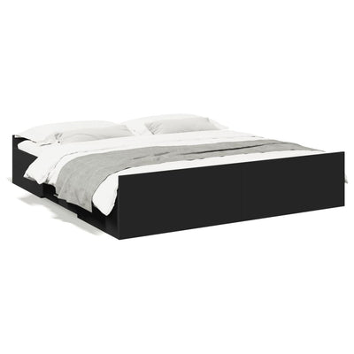 Sängynrunko laatikoilla musta 200x200 cm tekninen puu
