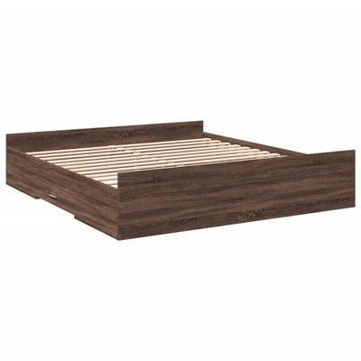 Sängynrunko laatikoilla ruskea tammi 200x200 cm tekninen puu