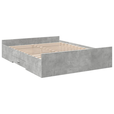 Sängynrunko laatikoilla betoninharmaa 150x200 cm tekninen puu
