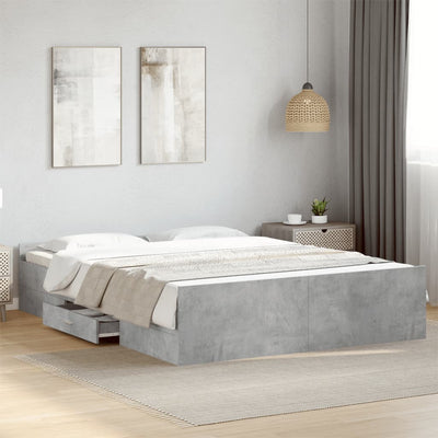 Sängynrunko laatikoilla betoninharmaa 150x200 cm tekninen puu