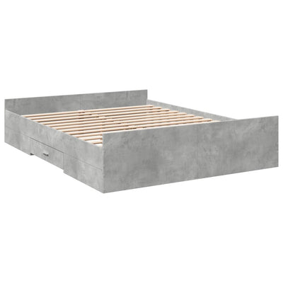 Sängynrunko laatikoilla betoninharmaa 150x200 cm tekninen puu