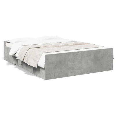 Sängynrunko laatikoilla betoninharmaa 135x190 cm tekninen puu