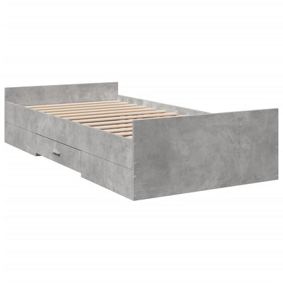 Sängynrunko laatikoilla betoninharmaa 75x190 cm tekninen puu