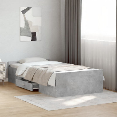 Sängynrunko laatikoilla betoninharmaa 75x190 cm tekninen puu