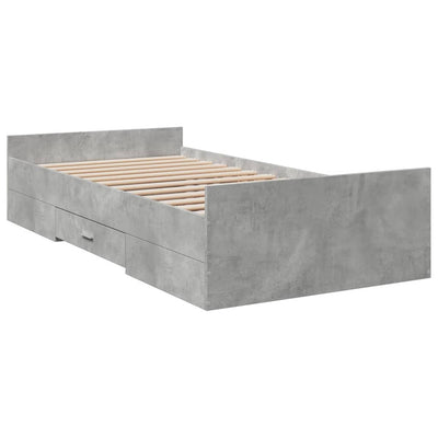 Sängynrunko laatikoilla betoninharmaa 75x190 cm tekninen puu
