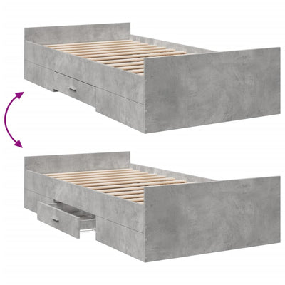 Sängynrunko laatikoilla betoninharmaa 75x190 cm tekninen puu