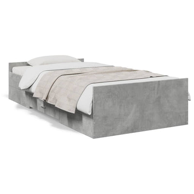 Sängynrunko laatikoilla betoninharmaa 75x190 cm tekninen puu