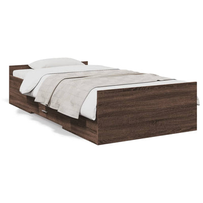 Sängynrunko laatikoilla ruskea tammi 75x190 cm tekninen puu