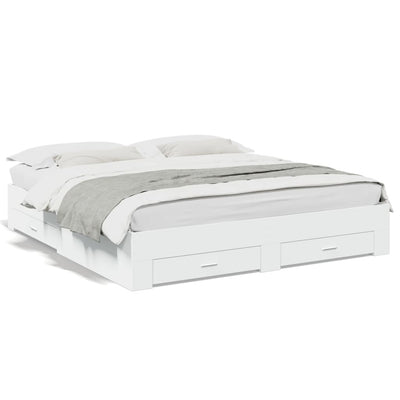 Valkoinen sängynrunko laatikoilla Veligean 200x200cm (puinen)