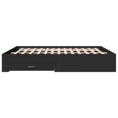 Sängynrunko laatikoilla musta 200x200 cm tekninen puu