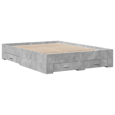 Sängynrunko laatikoilla betoninharmaa 135x190 cm tekninen puu
