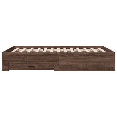 Sängynrunko laatikoilla ruskea tammi 135x190 cm tekninen puu