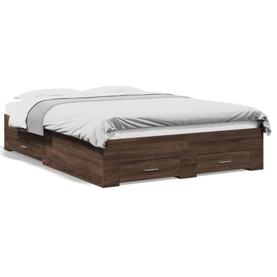 Sängynrunko laatikoilla ruskea tammi 135x190 cm tekninen puu