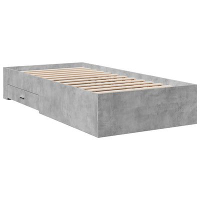 Sängynrunko laatikoilla betoninharmaa 90x200 cm tekninen puu