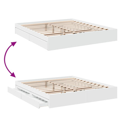 Valkoinen sängynrunko laatikoilla Piada 200x200cm (puinen)