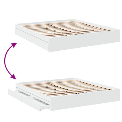 Valkoinen sängynrunko laatikoilla Piada 180x200cm (puinen)