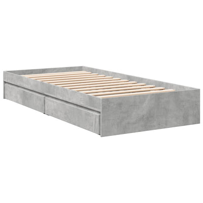 Sängynrunko laatikoilla betoninharmaa 90x200 cm tekninen puu