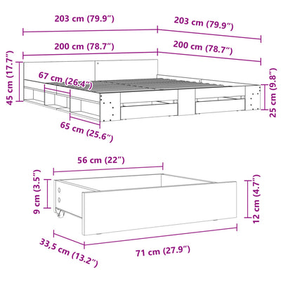 Sängynrunko laatikoilla musta 200x200 cm tekninen puu