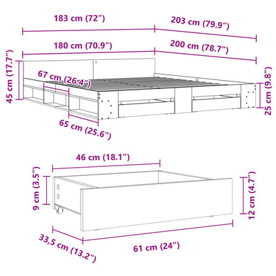 Musta sängynrunko laatikoilla Calinoiu 180x200cm (puinen)
