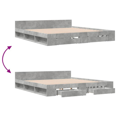 Betoninharmaa sängynrunko laatikoilla Calinoiu 180x200cm (puinen)