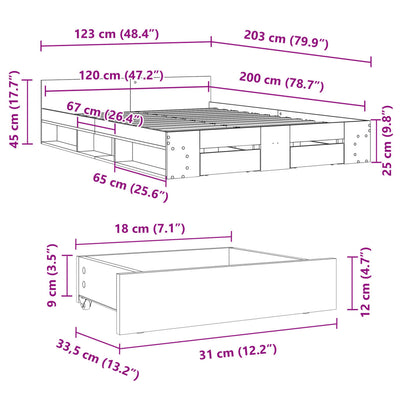 Sängynrunko laatikoilla musta 120x200 cm tekninen puu