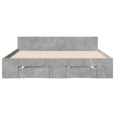 Sängynrunko laatikoilla betoninharmaa 140x190 cm tekninen puu