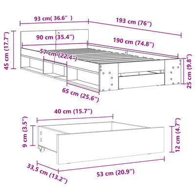 Sängynrunko laatikolla musta 90x190 cm tekninen puu