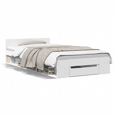 Valkoinen sängynrunko laatikolla Calinoiu 100x200cm (puinen)