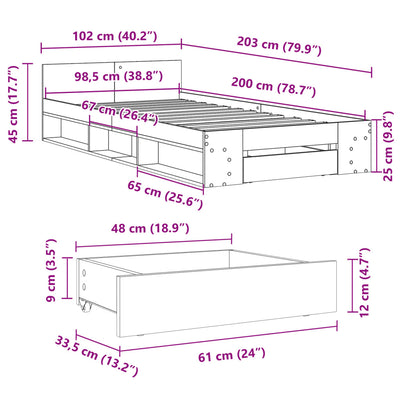 Sängynrunko laatikolla musta 100x200 cm tekninen puu