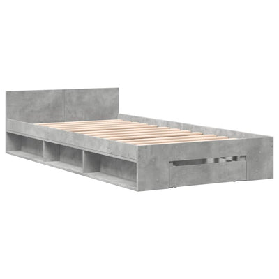 Sängynrunko laatikolla betoninharmaa 100x200 cm tekninen puu