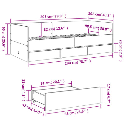 Vuodesohva laatikoilla betoninharmaa 100x200 cm tekninen puu