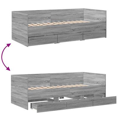 Harmaa vuodesohva laatikoilla Toff 90x190cm (puinen)