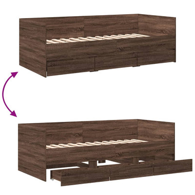 Vuodesohva laatikoilla ruskea tammi 75x190 cm tekninen puu