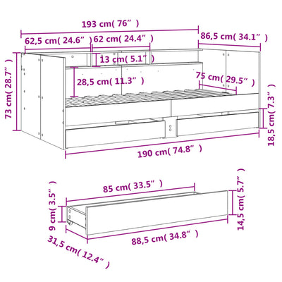 Vuodesohva laatikoilla ei patjaa musta 75x190 cm