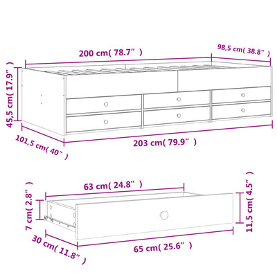 Vuodesohva laatikoilla betoninharmaa 100x200 cm tekninen puu