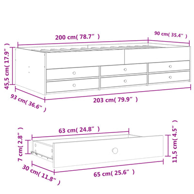 Vuodesohva laatikoilla betoninharmaa 90x200 cm tekninen puu