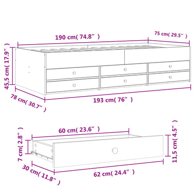 Vuodesohva laatikoilla betoninharmaa 75x190 cm tekninen puu